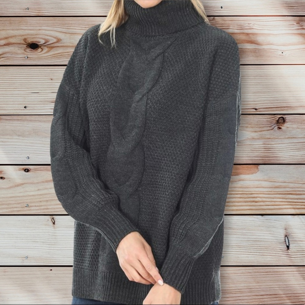 New Charcoal Gray Thick Knit Turtleneck Sweater Pullover Gorgeous Shirt Top